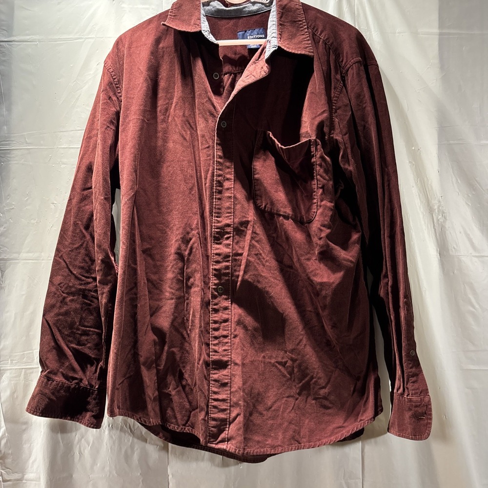 Basic Editions Corduroy Brown Long Sleeve Button Up Pocket L